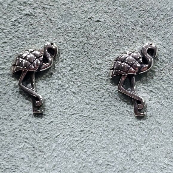 Vintage 925 Sterling Silver Flamingo Stud Earrings - Picture 1 of 3